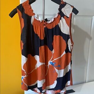 Tribal Floral Sleeveless Blouse - Orange, Black, and White